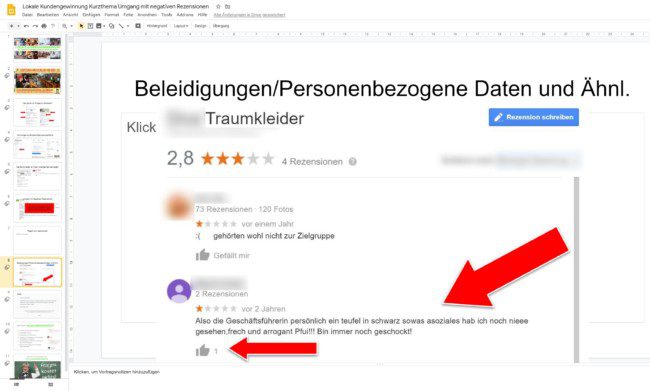 Vorberietung Webinar Negative bewertungenbei Google